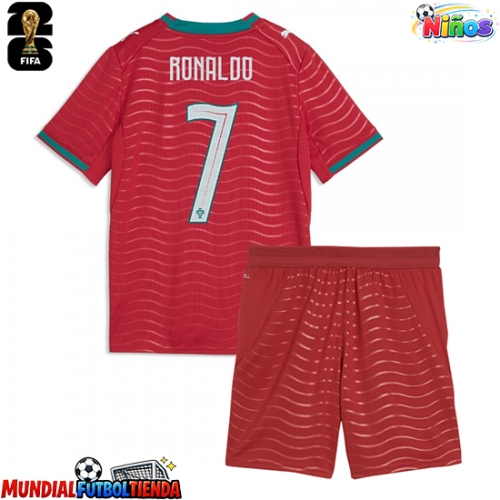 Camiseta Portugal Cristiano Ronaldo #7 Primera Equipación Replica Mundial 2026 para niños mangas cortas (+ Pantalones cortos)